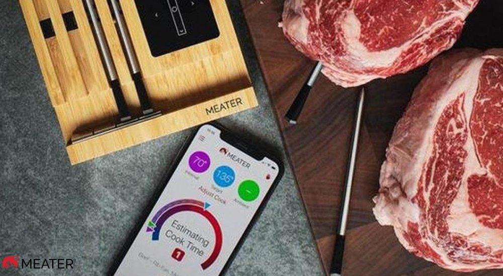 wireless meat thermometer in use 